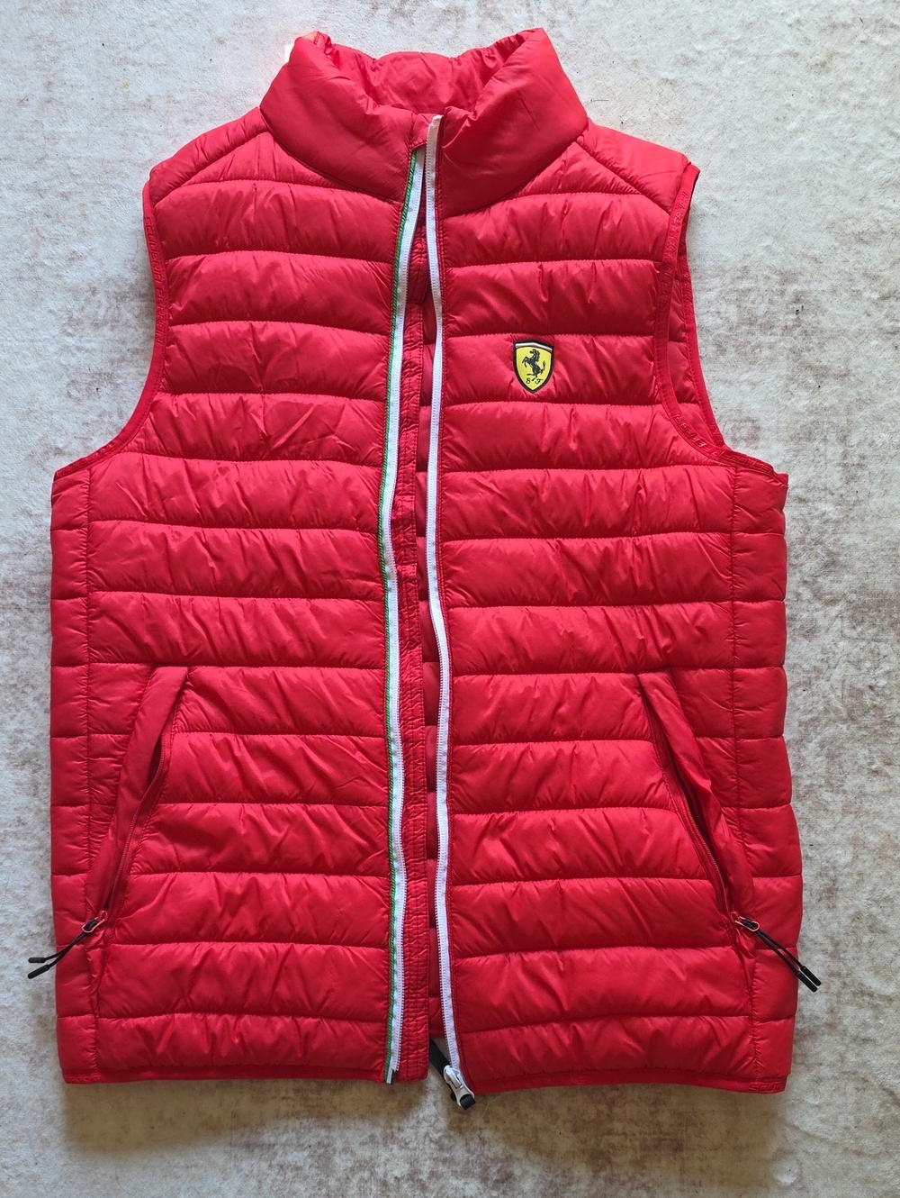 Ferrari Red Quilted Puffer Vest with Shield Logo